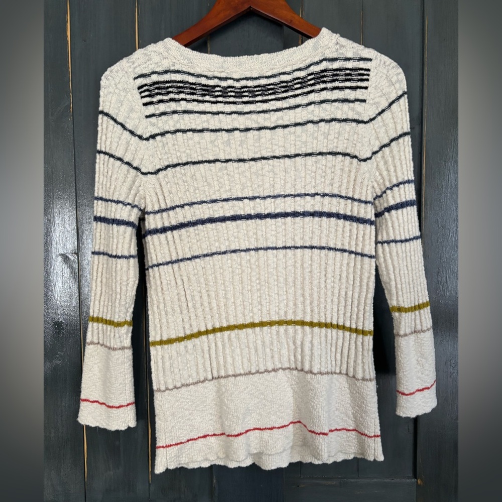Free People multi colored STRIPED Henley ROSSI Ribbed Sweater Sz L - Picture 5 of 9